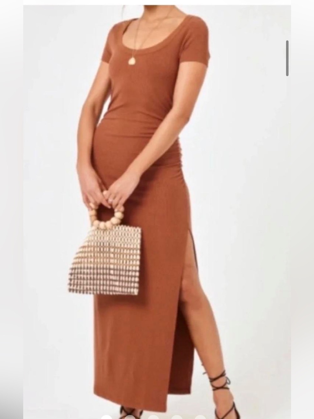 L Space brown Ribbed Scoop-Neck Maxi Dress NWT